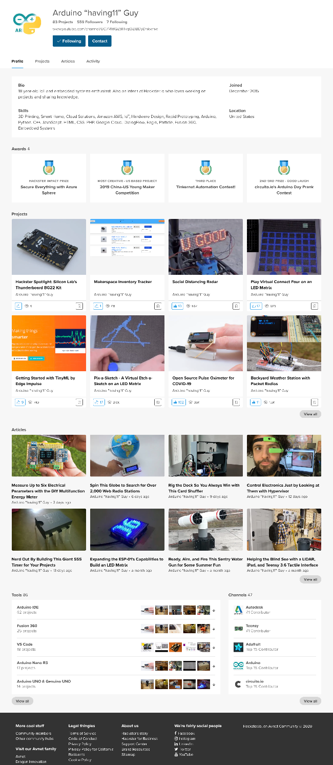 Evan's Hackster page