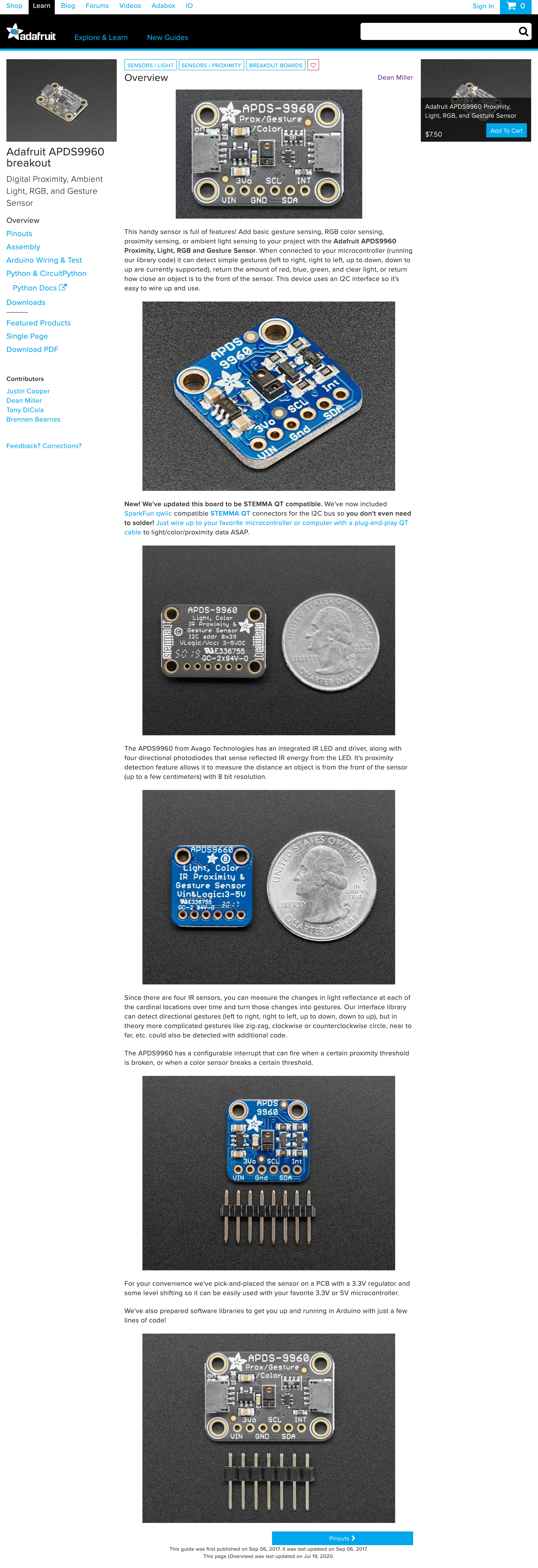 Adafruit - Gesture Sensor Overview